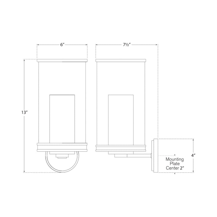 Modern Bath Wall Light - line drawing.