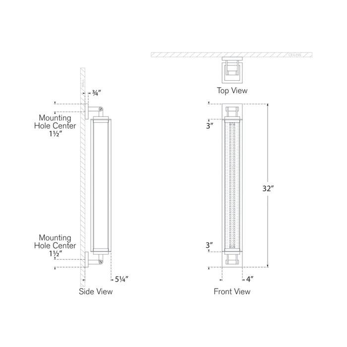 Northport LED Bath Wall Light - line drawing.