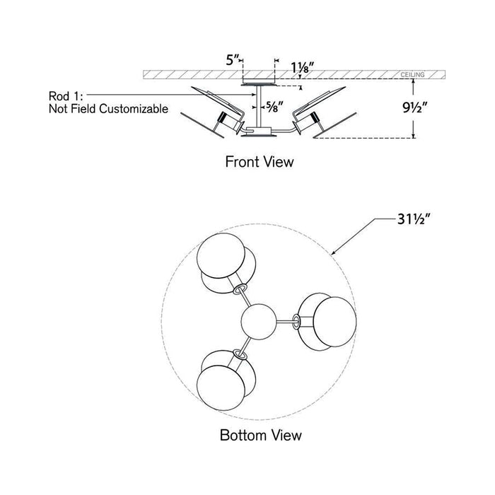 Osiris Asymmetric Semi Flush Mount Ceiling Light - line drawing.