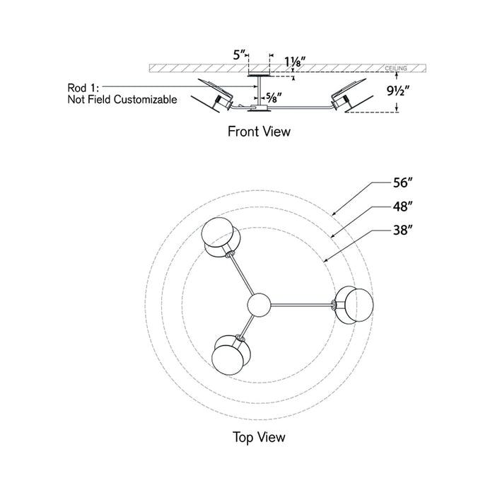 Osiris Asymmetric Semi Flush Mount Ceiling Light - line drawing.