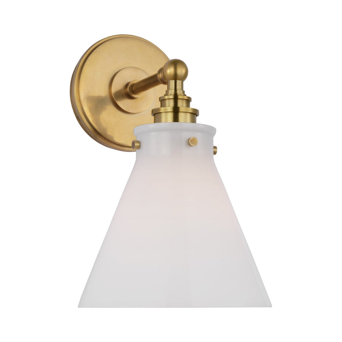 Parkington Bath Wall Light in Antique-Burnished Brass (1-Light/White Glass).