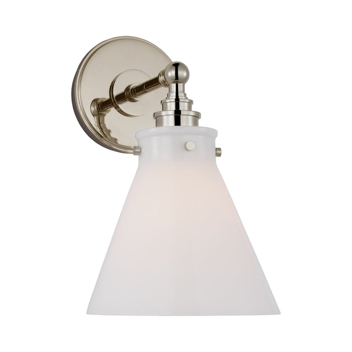 Parkington Bath Wall Light in Polished Nickel (1-Light/White Glass).