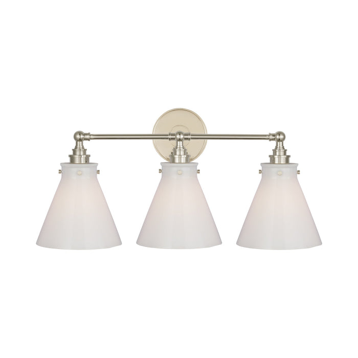 Parkington Bath Wall Light in Polished Nickel (3-Light/White Glass).