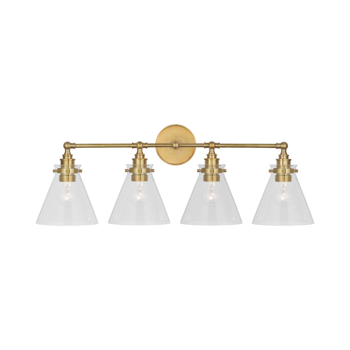 Parkington Bath Wall Light in Antique-Burnished Brass (4-Light/Clear Glass).