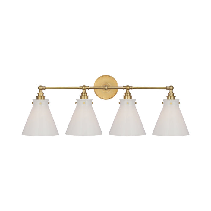 Parkington Bath Wall Light in Antique-Burnished Brass (4-Light/White Glass).