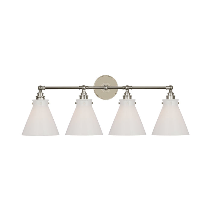 Parkington Bath Wall Light in Polished Nickel (4-Light/White Glass).