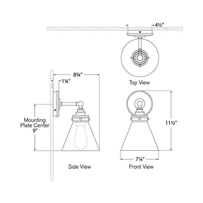 Parkington Bath Wall Light - line drawing.