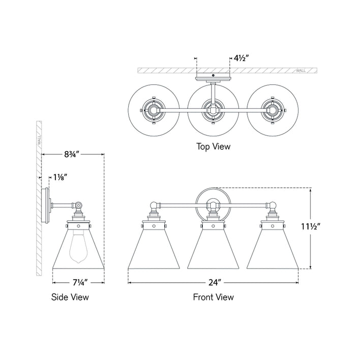 Parkington Bath Wall Light - line drawing.