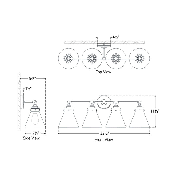 Parkington Bath Wall Light - line drawing.