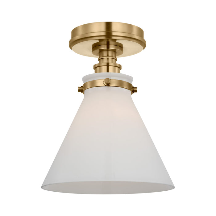 Parkington Conical Flush Mount Ceiling Light in Antique-Burnished Brass (White Glass).