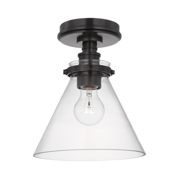 Parkington Conical Flush Mount Ceiling Light in Bronze (Clear Glass).