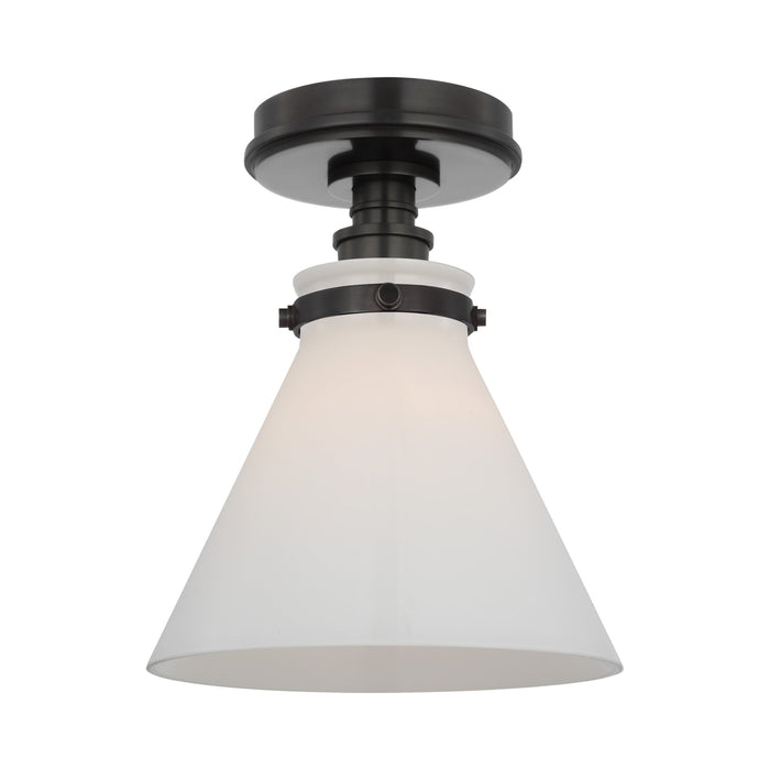 Parkington Conical Flush Mount Ceiling Light in Bronze (White Glass).