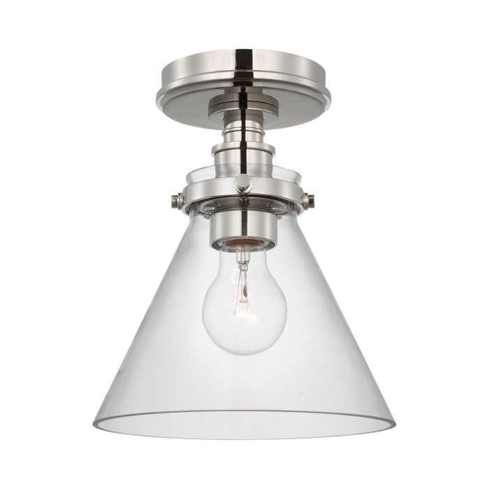 Parkington Conical Flush Mount Ceiling Light in Polished Nickel (Clear Glass).