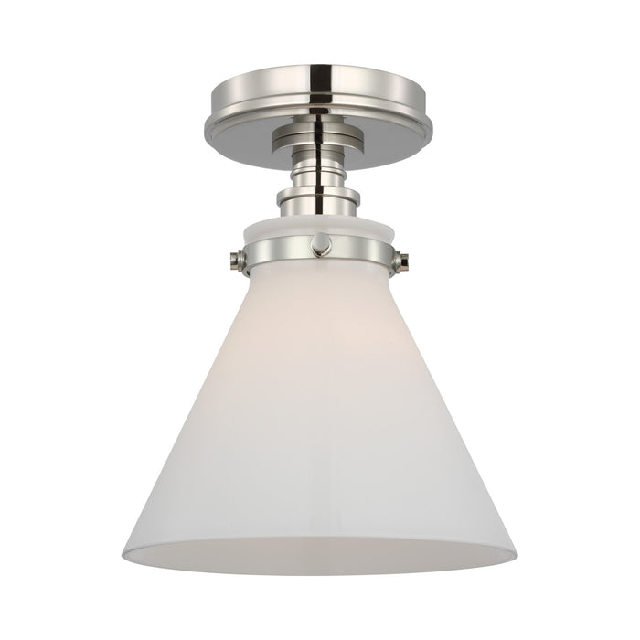 Parkington Conical Flush Mount Ceiling Light in Polished Nickel (White Glass).