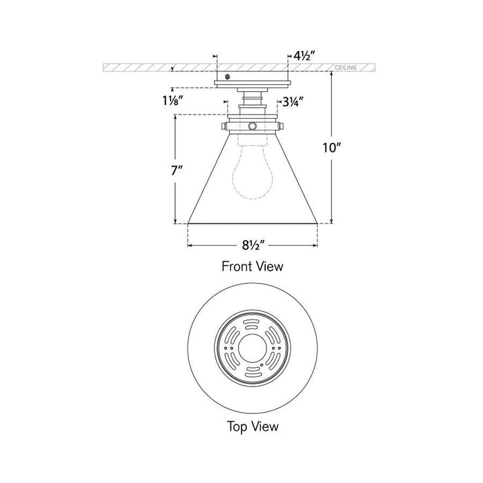 Parkington Conical Flush Mount Ceiling Light - line drawing.