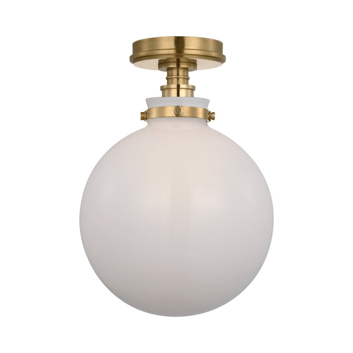 Parkington Globe Flush Mount Ceiling Light in Antique-Burnished Brass (White Glass).