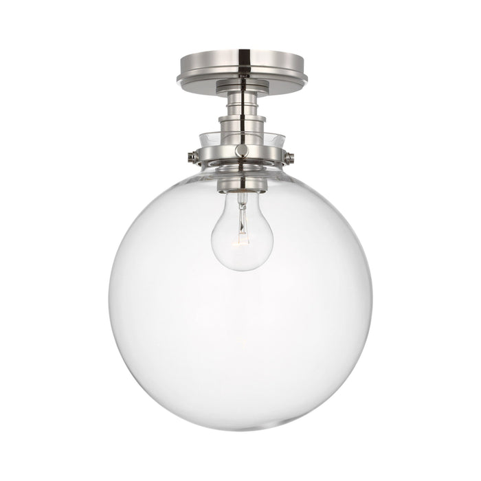 Parkington Globe Flush Mount Ceiling Light in Polished Nickel (Clear Glass).