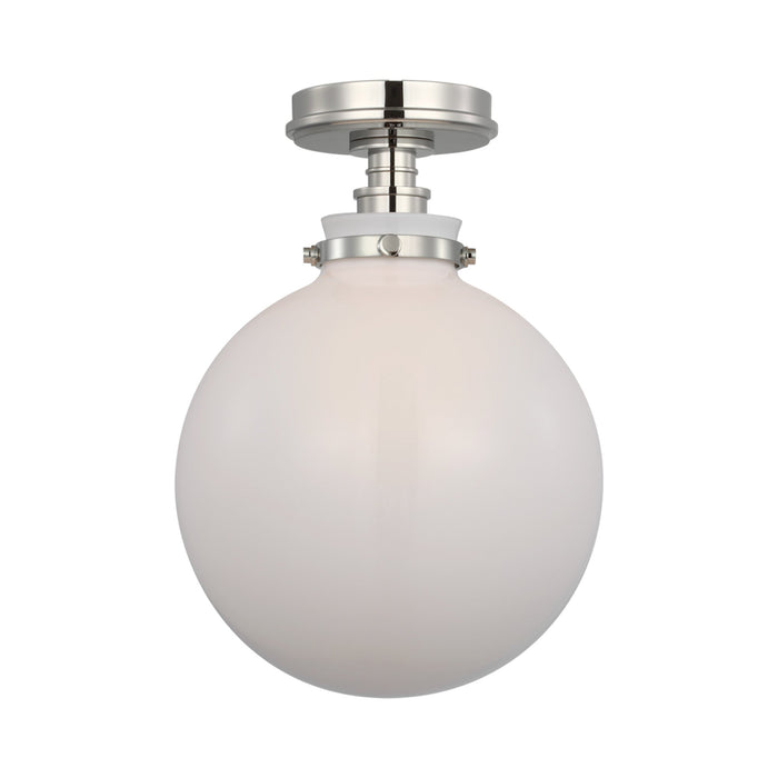 Parkington Globe Flush Mount Ceiling Light in Polished Nickel (White Glass).