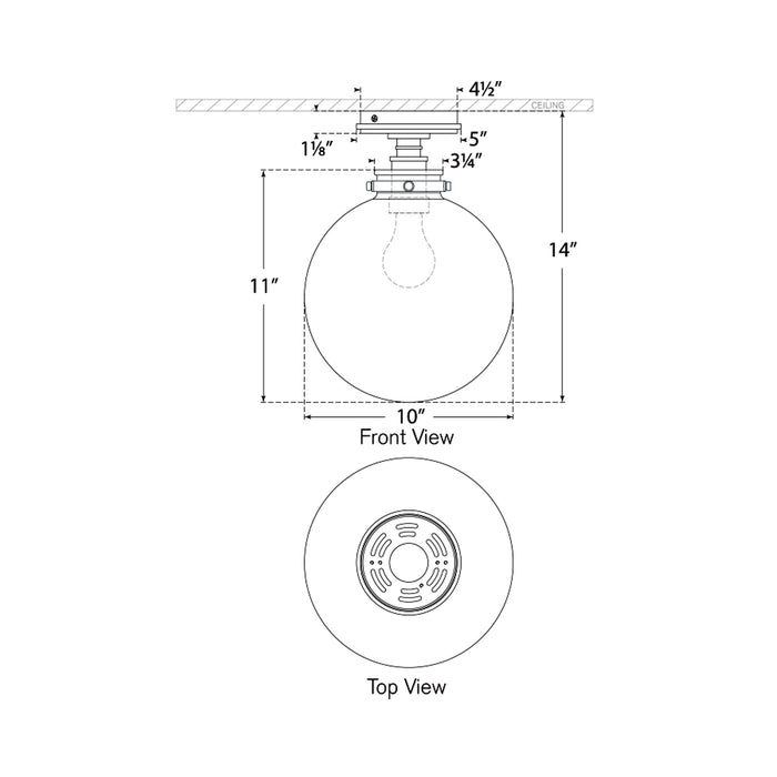 Parkington Globe Flush Mount Ceiling Light - line drawing.