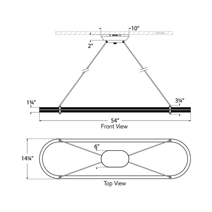 Paxton LED Linear Chandelier - line drawing.