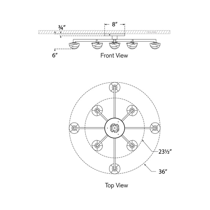 Pedra LED Flush Mount Ceiling Light - line drawing.