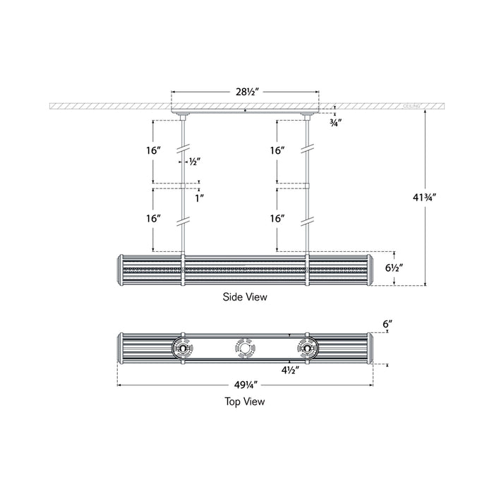 Perren LED Linear Chandelier - line drawing.