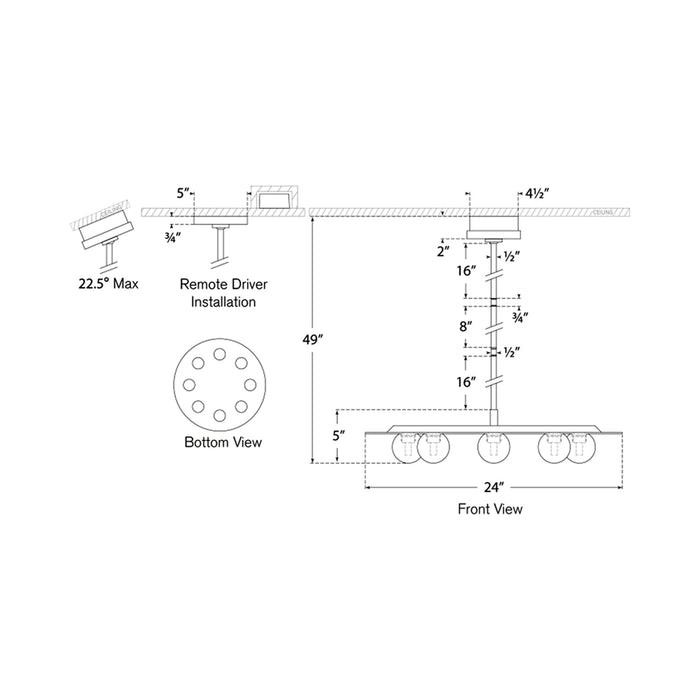 Pertica LED Chandelier - line drawing.