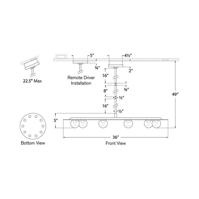 Pertica LED Chandelier - line drawing.