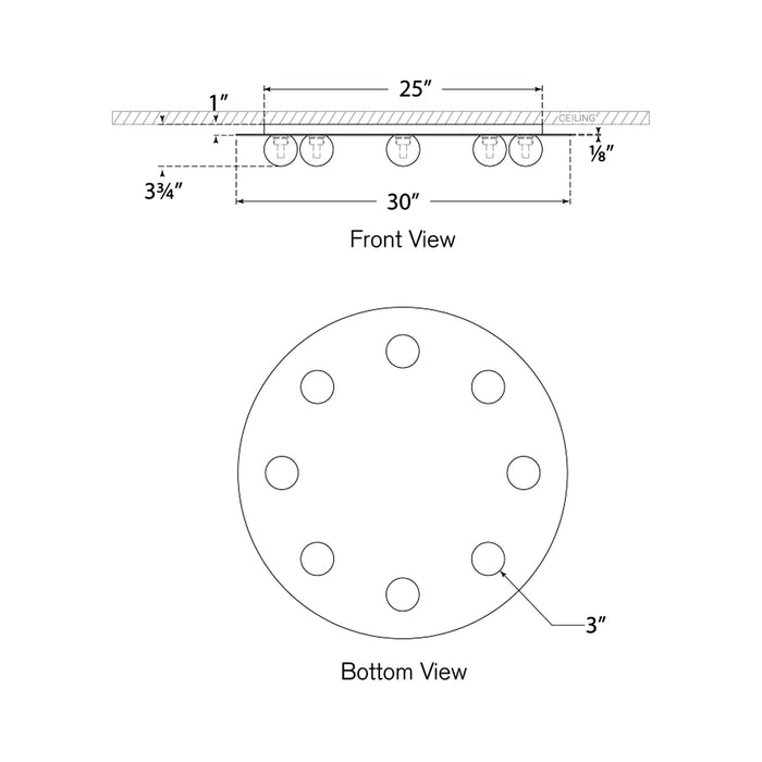 Pertica LED Flush Mount Ceiling Light - line drawing.