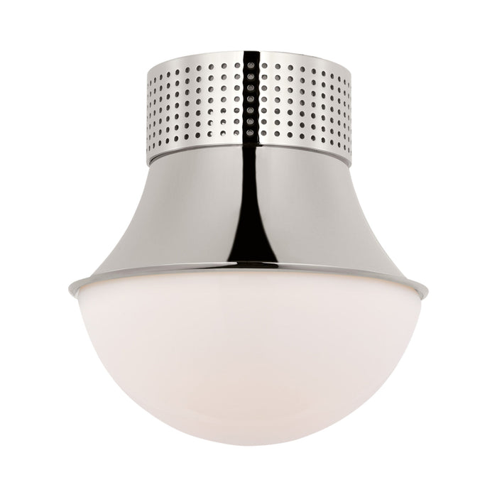 Precision Round Flush Mount Ceiling Light in Polished Nickel.