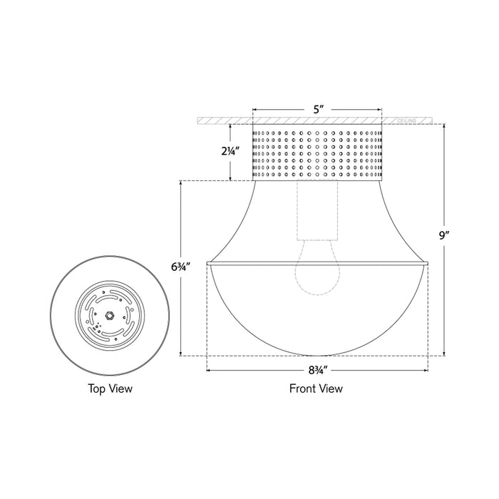 Precision Round Flush Mount Ceiling Light - line drawing.