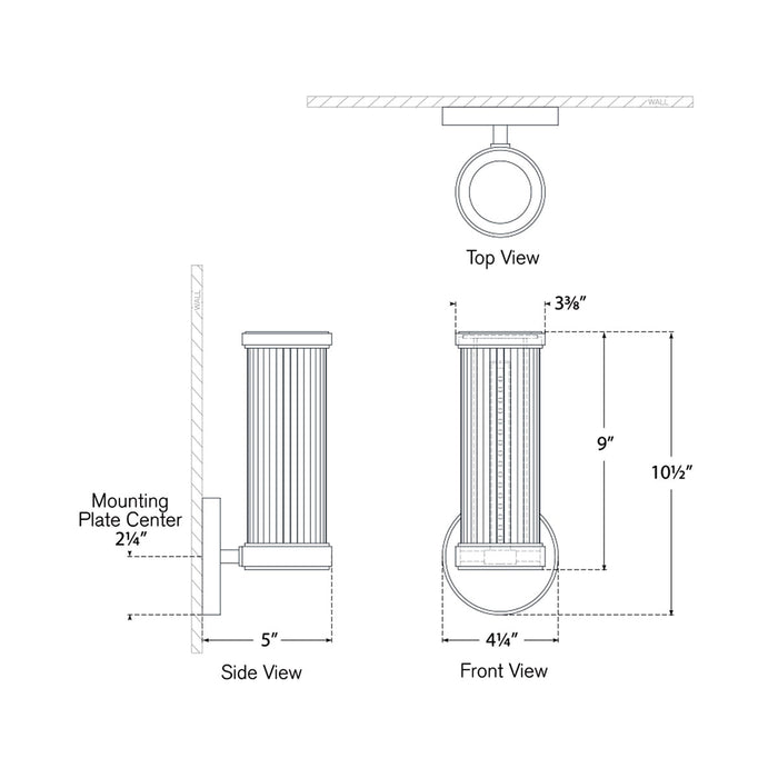 Ranier LED Bath Wall Light - line drawing.