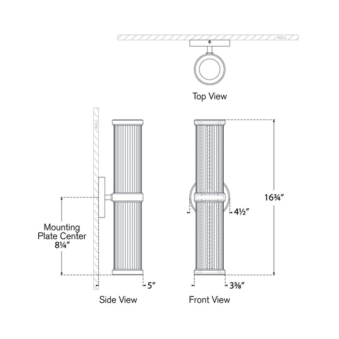 Ranier LED Bath Wall Light - line drawing.