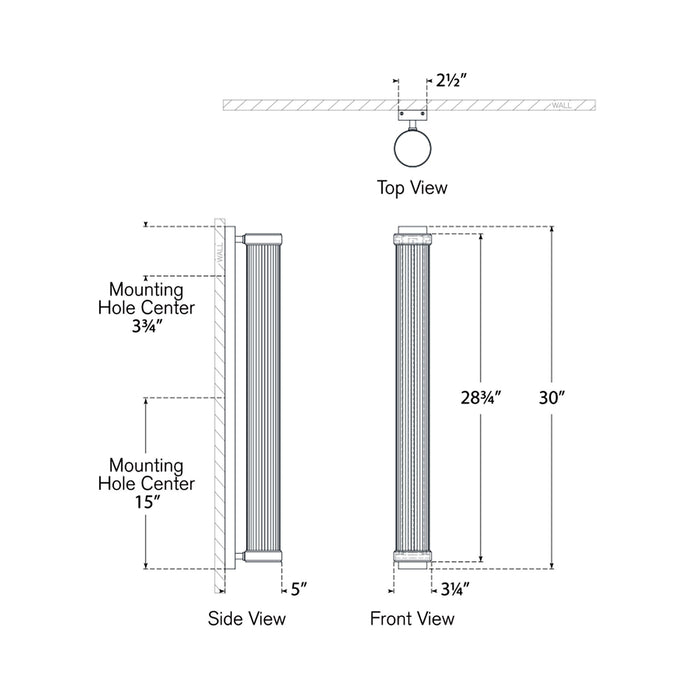 Ranier LED Linear Bath Wall Light - line drawing.