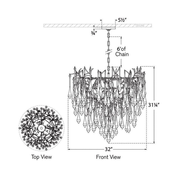 Rayne Chandelier - line drawing.