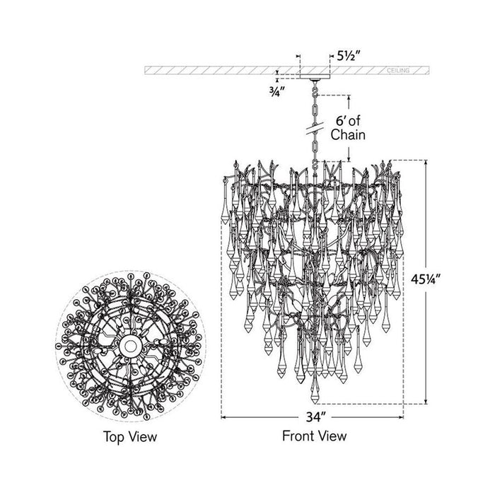 Rayne Chandelier - line drawing.