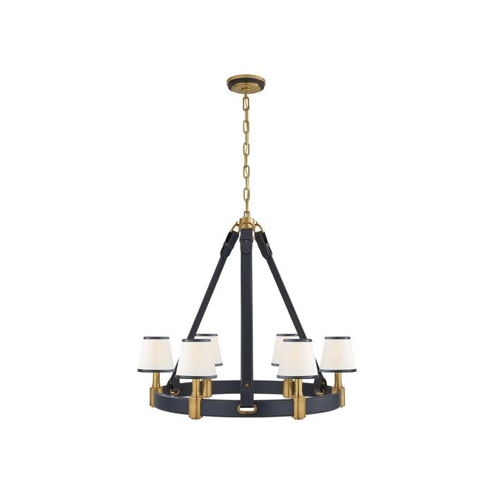 Riley Chandelier in Natural Brass/Navy Leather (Medium/1-Tier).