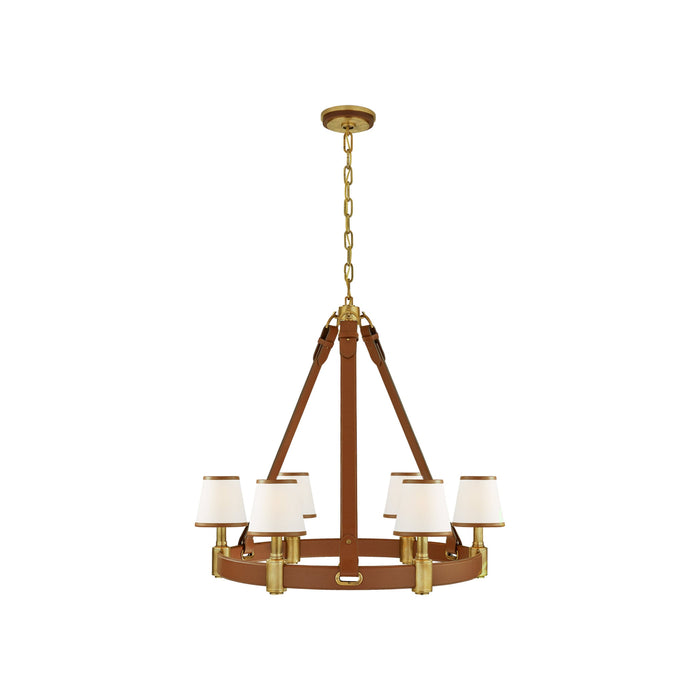 Riley Chandelier in Natural Brass/Saddle Leather (Medium/1-Tier).