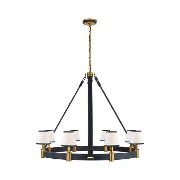 Riley Chandelier in Natural Brass/Navy Leather (Large/1-Tier).