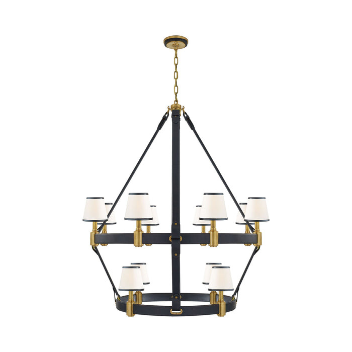 Riley Chandelier in Natural Brass/Navy Leather (Large/2-Tier).