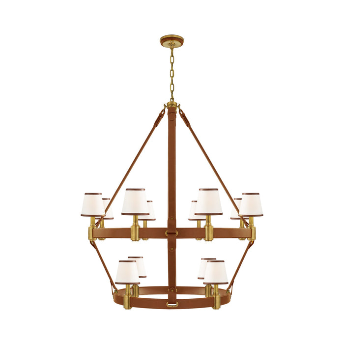 Riley Chandelier in Natural Brass/Saddle Leather (Large/2-Tier).