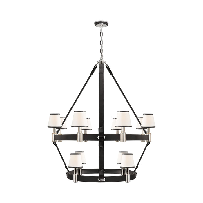 Riley Chandelier in Polished Nickel/Chocolate Leather (Large/2-Tier).