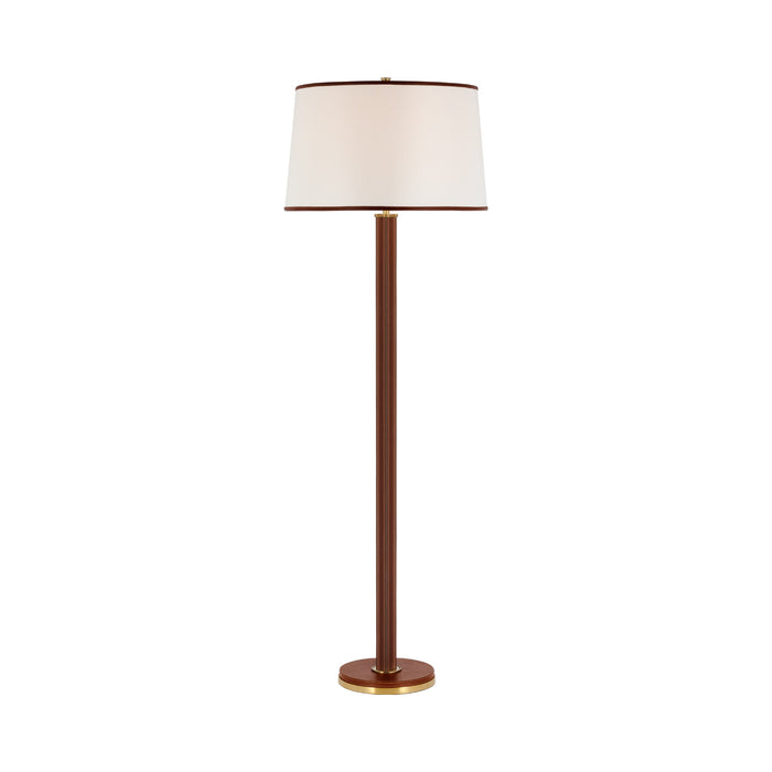 Riley Floor Lamp in Natural Brass/Saddle Leather.