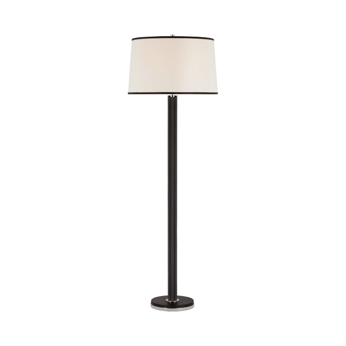 Riley Floor Lamp in Polished Nickel/Chocolate Leather.