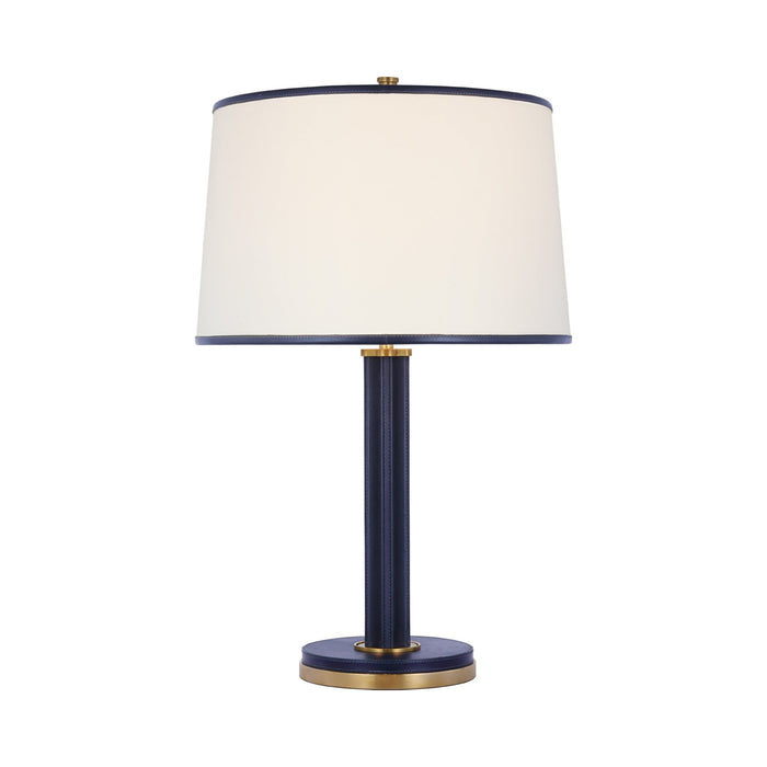 Riley Table Lamp in Natural Brass/Navy.