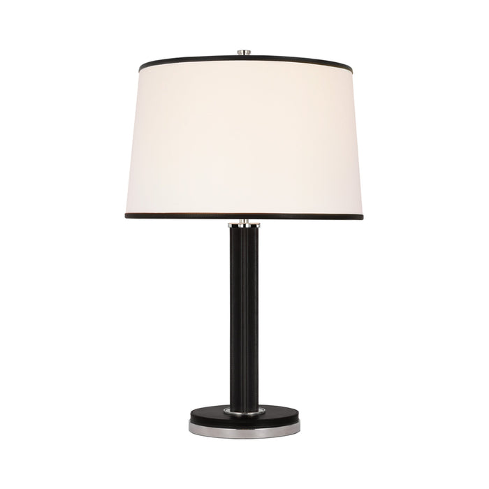 Riley Table Lamp in Polished Nickel/Chocolate Leather.