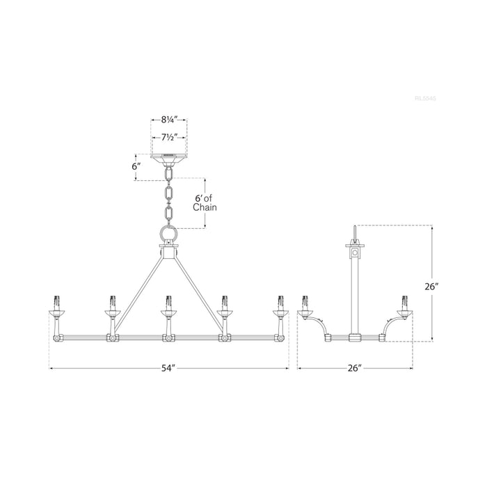 Robertson Linear Chandelier - line drawing.