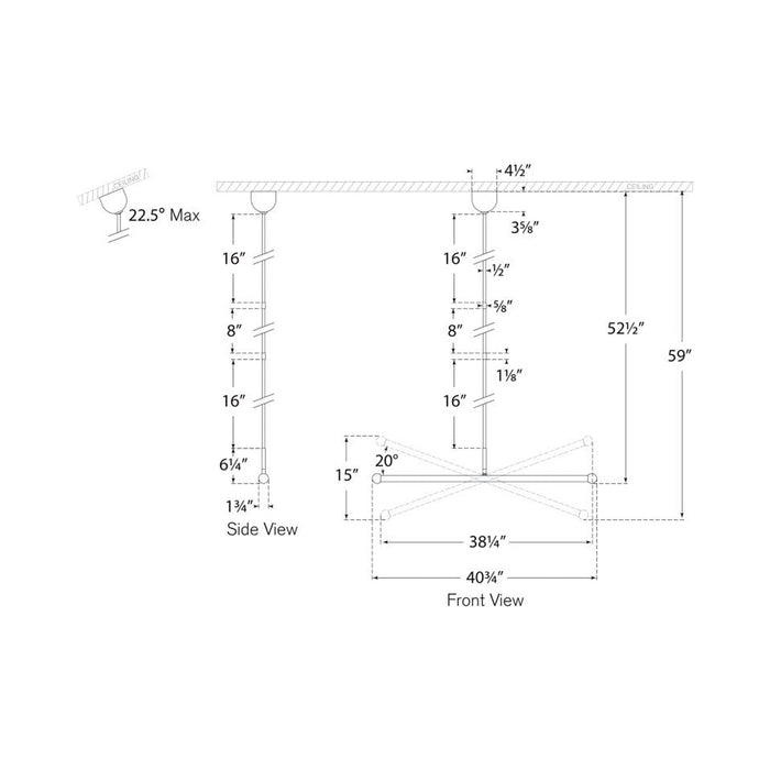 Rousseau LED Linear Chandelier - line drawing.