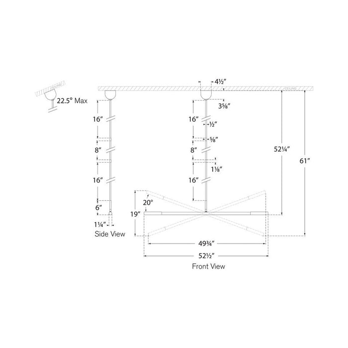 Rousseau LED Linear Chandelier - line drawing.