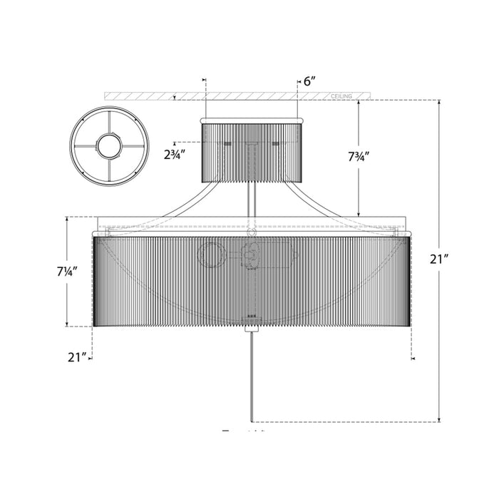 Sutton Flush Mount Ceiling Light - line drawing.